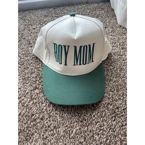 Tullabee Boy Mom Baseball Cap Green Cream Snapback Hat LCAP4394 NWT